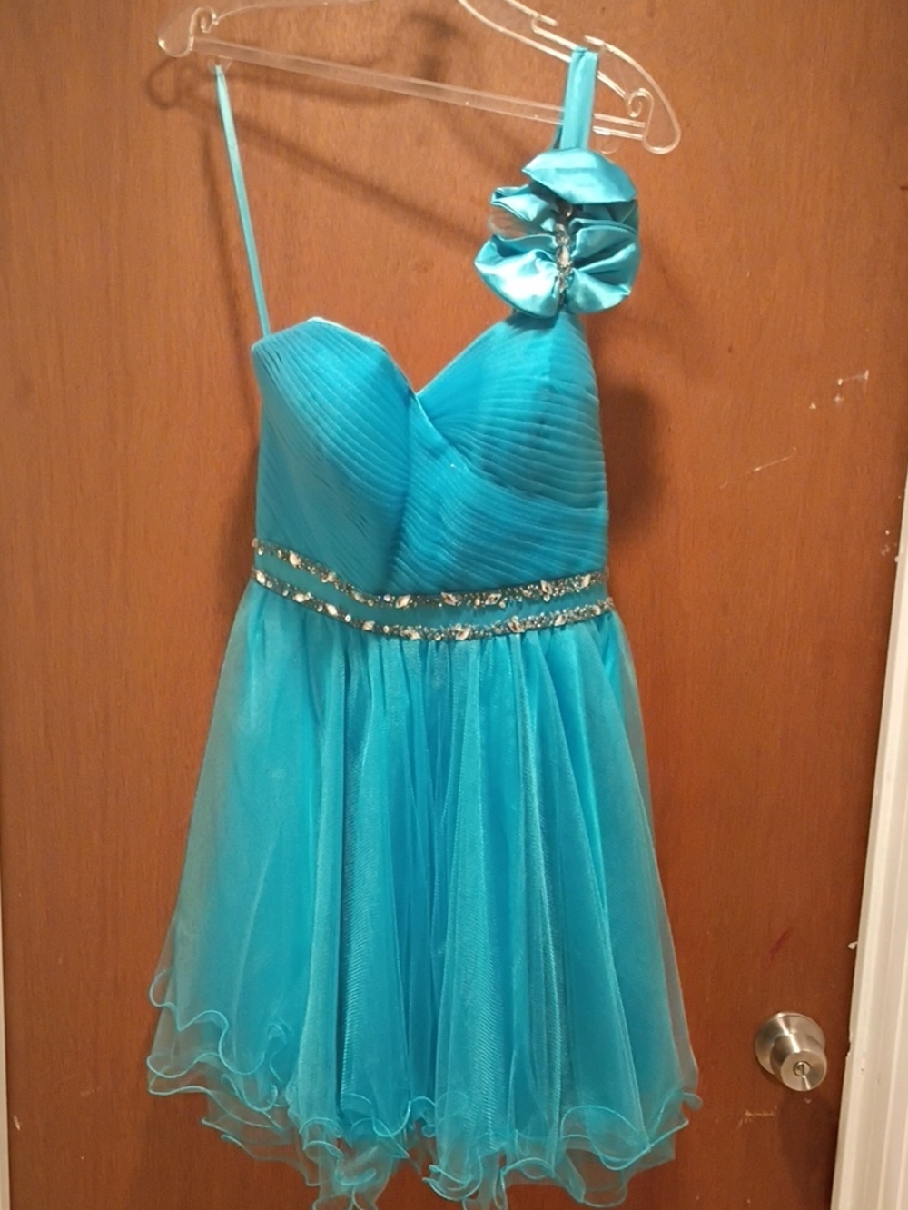 Girls Teal Party Dress with Floral Accent